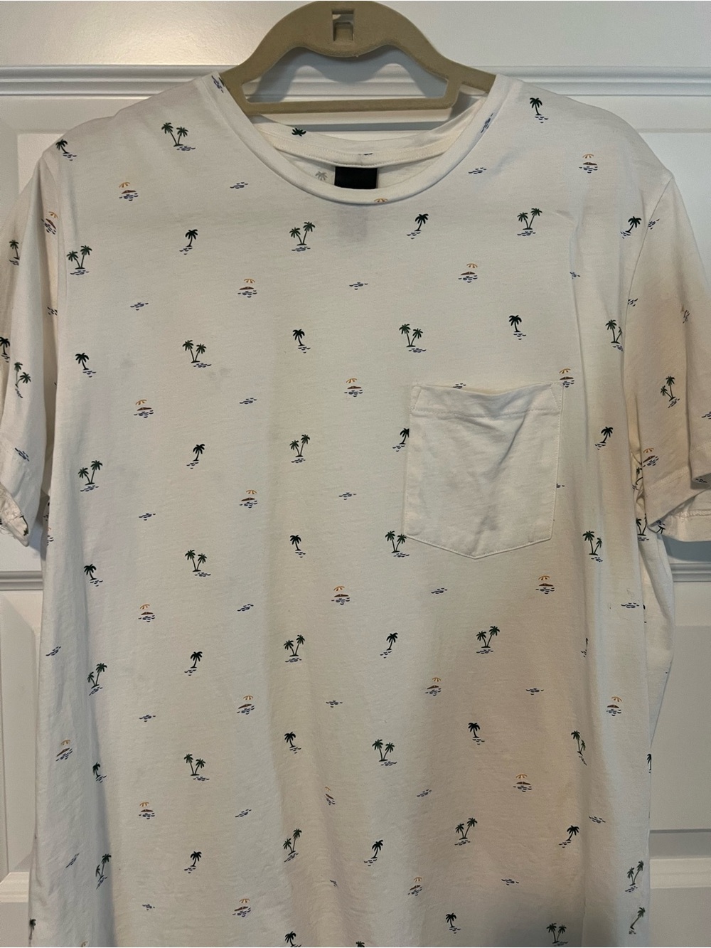 Me s size  L -H & M brand white Tee with Tiny Palm Tree & Island Print